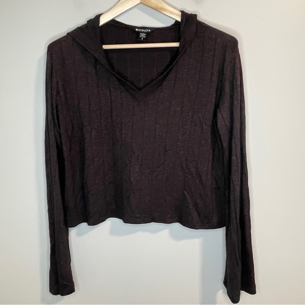 Athleta Harmony Posse Hoodie Size S Sweater Black brown ribbed Sweatshirt